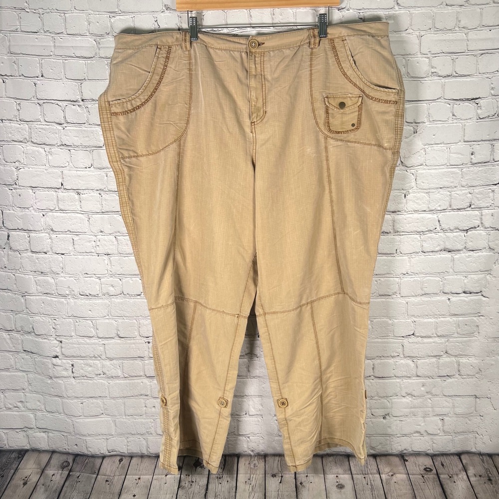 Lane Bryant Women's Size 28 Tan Cargo Khaki Utility Casual Cropped Pants